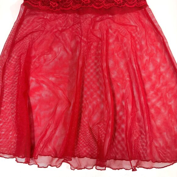 Victoria's Secret Red Lace Halter Mesh Babydoll Chemise Sz Small Sheer 2006 Y2K - Picture 4 of 9